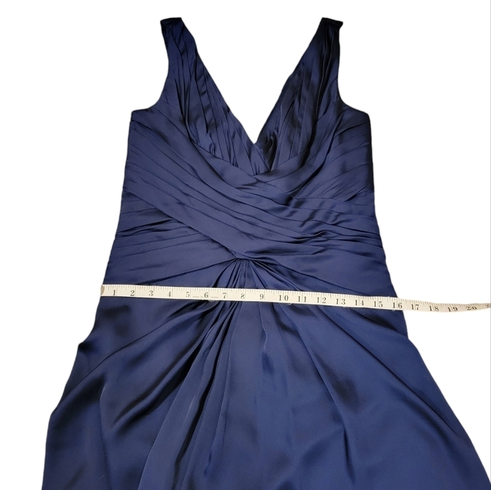 Monique Lhuillier Bridesmaid Floor Length Maxi Sleeveless Ruched Gathered Satin - Picture 7 of 12
